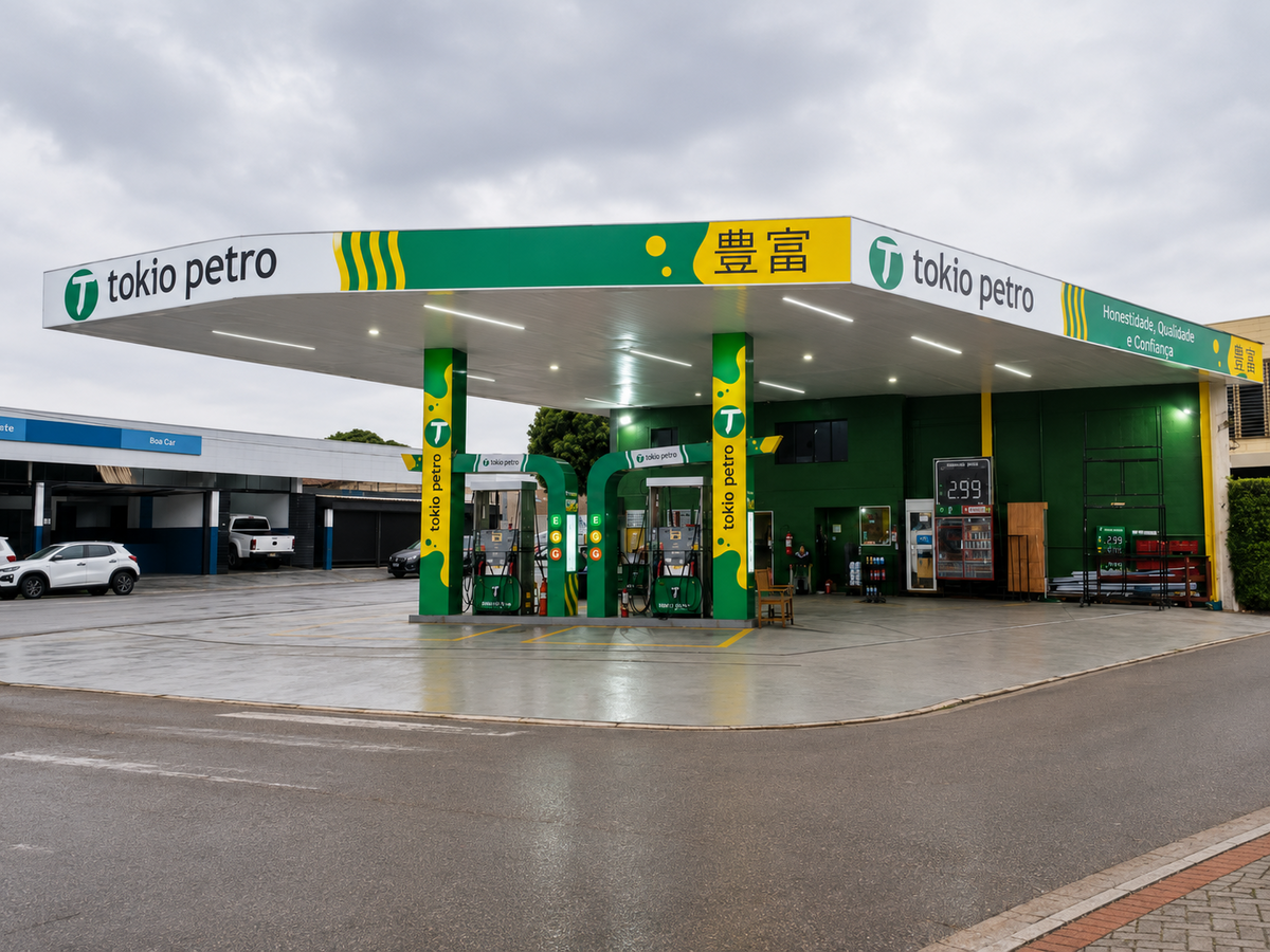 Posto Tokio Petro depois da transformação Tecgrup — testeira e identidade completas